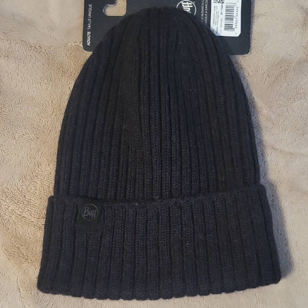 Buff Black Ribbed Beanie